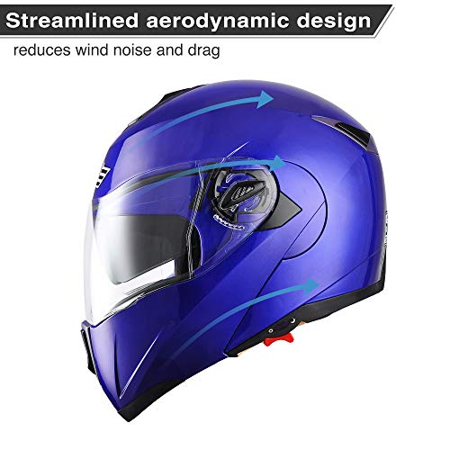 Ahr Motorcycle Helmet Dual Visor Modular Flip Up Full Face Helmet Dot Approved Helmet Run-M For Adult Motorbike Street Bike Moped Racing (Blue, M) #TOP4