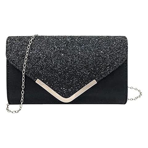 DZOZO Women Clutch Bag Sparkly Silver Evening Handbag Chain Shoulder Bag Bridal Prom Party Handbag Purse Envelope Bag Clutch Bag Elegant Sequins Cover