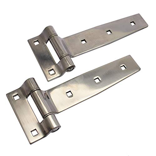 TCH Hardware 2 Pack 8" Polished Stainless Steel Strap Tee T Hinge - Garage Barn Door Gate Shed Cargo Trailer Truck