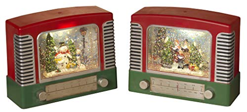 Gerson Vintage Radio Shaped Christmas Spinning Glitter Water Snow Globe Lantern Set