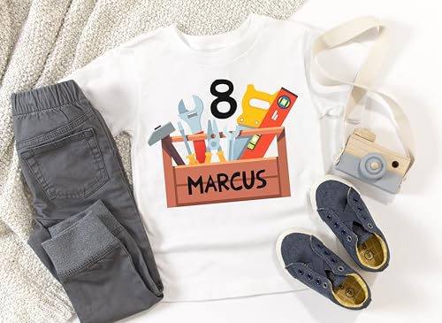 Toolbox Birthday Personalized Tee, White, Handyman Tools (6T)2