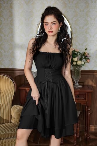 Scarlet Darkness Renaissance Dress Women Chiffon Spaghetti Strap Corset Dress2