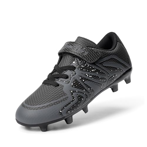 DREAM PAIRS Boys Girls Soccer Cleats Kids Youth Multi Ground Outdoor Football Shoes for Little/Big Kid 10 Toddler Black/Dark Grey