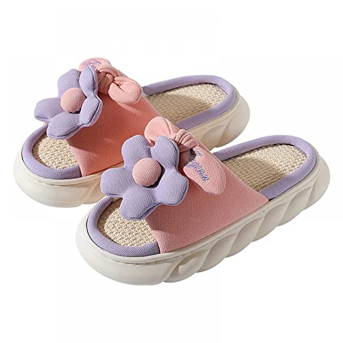 Gaolinci Thick Sole Comfortable Linen Slippers, Womens Indoor Non-Slip Slippers