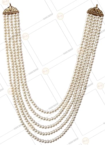 Image of Pearl Necklace Jewellery for Groom Dulha Moti Mala Haar for Men(5 Line)