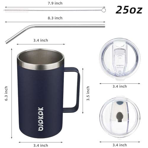 Image of BJPKPK 25oz Insulated Coffee Mug with Handle, Stainless Steel Travel Mug | Keeps Drinks Hot & Cold, Double Wall Vacuum, 2 Lids Included, BPA-Free Coffee Tumbler for Home, Office & Travel