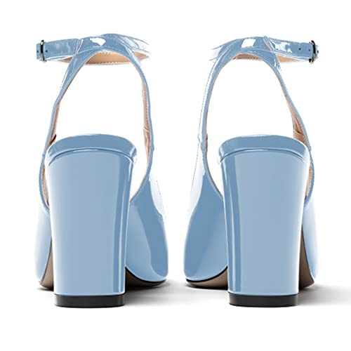 WAYDERNS Women's Slingback Patent Ankle Strap Pointed Toe Block High Heel Pumps Shoes 3 Inch4