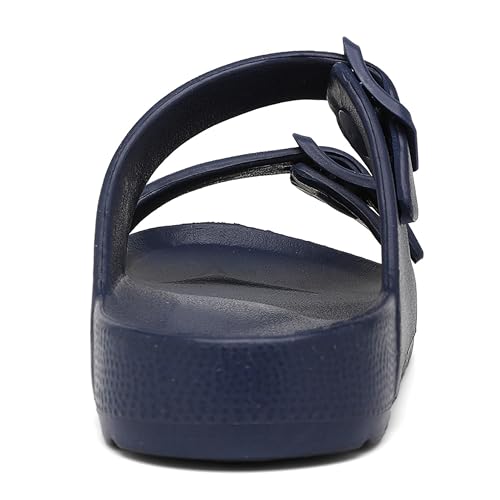 Inminpin Boys Girls Double Buckle Slide Sandals Comfort Beach Pool Shower Slippers Adjustable Indoor Outdoor Little Kid/Big Kid,Deep Blue,1 Big Kid thumb #5