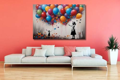 Toile Fille avec Ballon Graffiti Moderne Résolution Murs Vides Salon 50x70cm