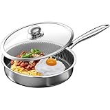 Bratpfanne mit Glasdeckel aus Edelstahl, Beschichtete Pfanne für alle Herdarten inkl. Induktion -...