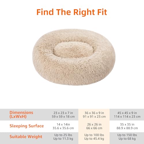 Image of Amazon Basics Washable Donut Pet Bolster Faux Fur Bed with Removable Cover, Anti-Slip Bottom for Dog, Beige, 36 inch x 36 inch