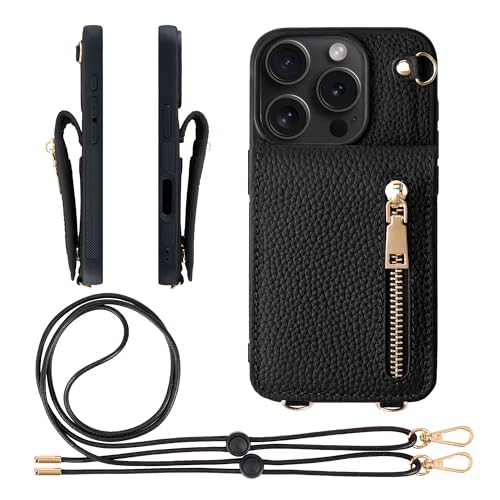 HANATORA for iPhone 15Pro �P�[�X �{�v �X�}�z�P�[�X �X�}�z�V�����_�[ �J�[�h�|�P�b�g �X�^���h �V�����_�[�X�g���b�v �t�� �V�������N�J�[�t���U�[ �R�C���P�[�X ���K���� �u���b�N SCPGGZ-15Pro-Black