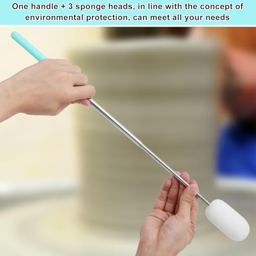 Image of Gosknor Telescoping Sponge Pottery, Retractable Clay Tool Sponges on Stick Extend up to 28.35in Telescoping Sponge Sticks for Pottery (Blue)