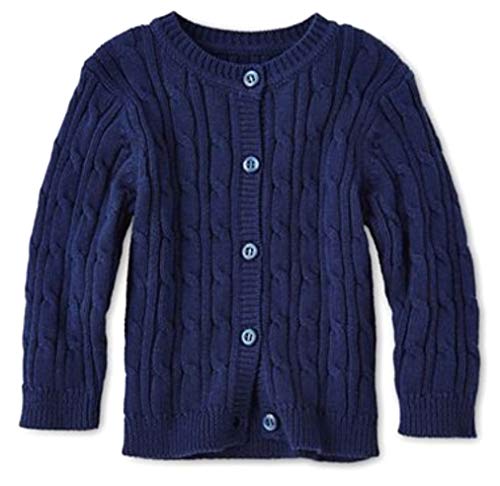 Baby Boys Girls Button-Down Basic Crew Neck Solid Cardigan Toddler Cotton Cable Knit Sweater (0-3 Months) Navy
