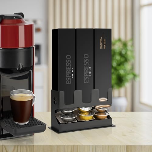 Image of RECAPS Coffee Pod Storage Holder Compatible with Nespresso Vertuo(3 Box) | Countertop Organizer Stand with Non-Slip Steel Base, Pod Dispenser,Dispenses 3 Coffee Flavors (30 Vertuo Capsules)