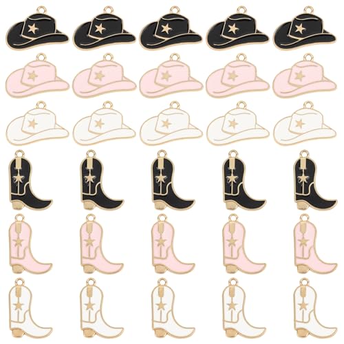 Framendino 30 Pack Western Charms Cowboy Boot Enamel Cap Pendant for Jewelry Making
