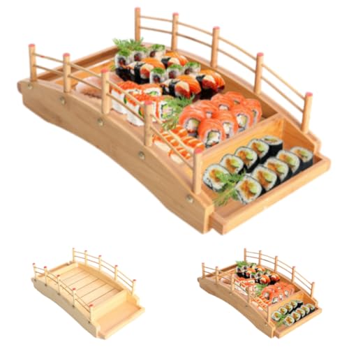 TAKEY寿司橋 船 アーチ 竹木 食器 刺身盛り合わせ 料理 ドライアイス盛り合わせ ドラゴンボート 木製 重ね皿 重ね、 肉 、焼き肉 料理、おしゃれな盛り付け 寿司道具 ランチプレート 料理船 和食器 レストラン 業務用舟盛り 器 (竹製,小さい(3