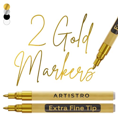 ARTISTRO 2 Gold Acrylic Paint Markers - 0.7mm Extra Fine-Tip Metallic Paint Pens - Perfect for Crafting, Art Projects, & More