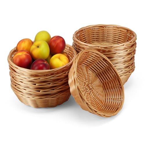 Micvtve Paquete de 12 cestas redondas de regalo, cesta pequeña de plástico de 16 cm para pan y frutas, cesta para cocina, restaurante, centro de mesa
