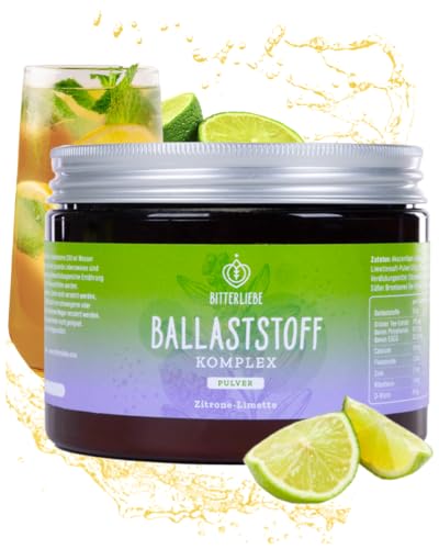 BitterLiebe Ballaststoff Pulver mit Zitronen Geschmack - Mix aus Flohsamenschalen gemahlen, Inulin (Präbiotika), Apfelfaser und Akazienfaser - Multi Ballaststoff Komplex, die perfekte Darmkur - 300g