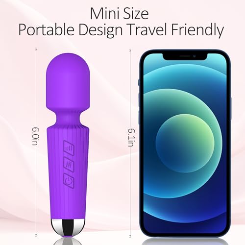 Image of Mini Cordless Massager - 8 Intensity Levels & 20 Quiet & Waterproof Vibration Modes, Handheld Wand Massage for Neck, Back, Shoulder, Muscle Pain Relief (Purple)