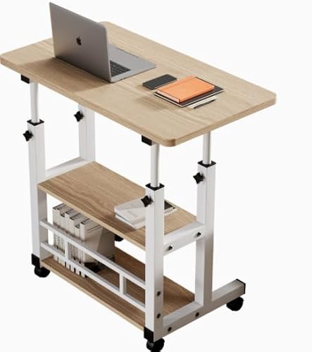 �������~�f�X�N ���[�e�[�u�� �ړ��\ �������߉\(60-90cm) �R���p�N�g(��40cm) �m�[�g�p�\�R���f�X�N ���[���t�� ���^�f�X�N �x�b�h�T�C�h�e�[�u�� (����ݐF, 1�w80*40cm)