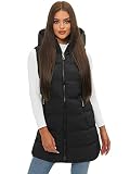 OZONEE Damen Weste Steppweste Kapuze Vest Ärmellos Jacke Übergangs Daunenweste Damenweste Steppweste Sportweste Übergangsjacke Bodywarmer Outdoor Längere 777/8859K SCHWARZ XL