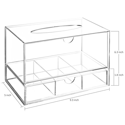 Image of Modern Clear Acrylic Countertop Pull Out Storage Drawer / Cosmetic Organizer Box w / Tissue Dispenser