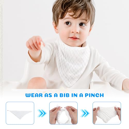 EXTSUD Baby Waschlappen, 10er Musselin Spucktücher Baby 25x25cm Mulltücher Baumwolle Moltontücher Handtücher Weiche Gesichtstücher Neugeborene Baby Wipes(Weiß)