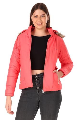 Image of Brazo Girls and Women's Puffer Regular Fit Bomber Jacket For Winter Wear | Hooded Neck | Full Sleeve | Zipper | Casual Jacket For Woman & Girl | Western Stylish Jacket For Women