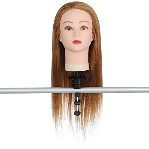 AW 24" Cosmetology Mannequin Training Head 50% Real Human Hair w/Clamp Holder Hair Salon Barber