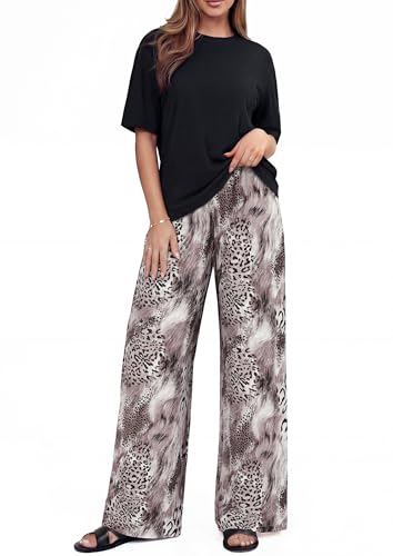 PRETTYGARDEN Summer Outfits for Women Two Piece Sets Lounge Boho Chic Clothing Fashion Western Outfits Travel Sets Airplane Spring Clothes 2026 Beach Vacation Short Sleeve Shirts (Leopard Purple,XXL)