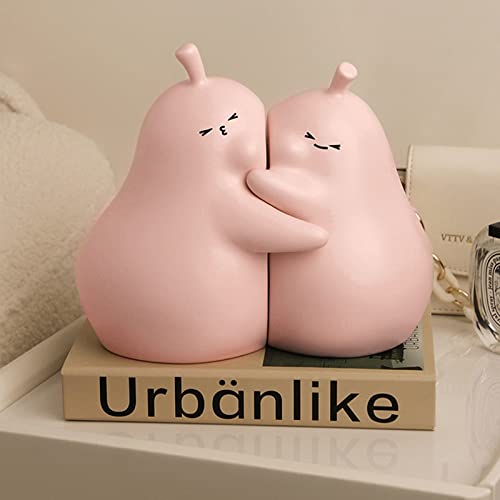 Lifexquisiter Cute Decorative Bookends, Ceramic Pear Bookends For Books/Movies/Cd/Video Game, Creative Hugging-Pear Statue Sculpture Ornaments For Home And Office Bookshelf Décor, Pink/Gift Packaging #TOP4