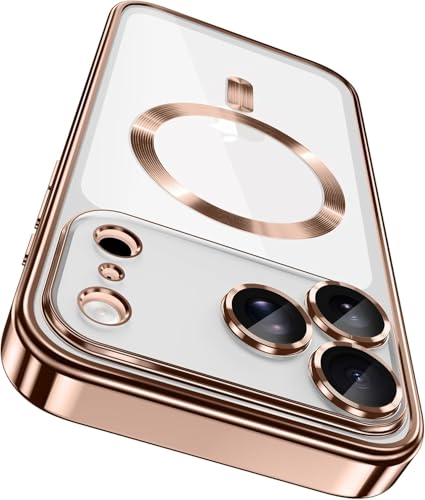 Image of VONZEE Electroplating Transparent Clear Logo Back Cover TPU Compatible with iPhone 17 Pro Max, Compatible with Magsafe, Full Body & Individual Camera Protection for Each Lens for Men & Women|Desert