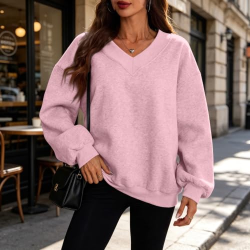 Womens V Neck Oversized Sweatshirt FleeceSweat Shirt Winter Outfits - image 2