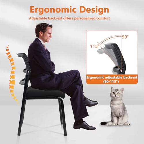 Image of CLATINA Stacking Armless Office Chair with Adjustable Backrest, Stackable Mesh Guest Reception Desk Chairs with Ergonomic Lumbar Support for Conference Waiting Room Lobby Side School, Black, 8 Pack