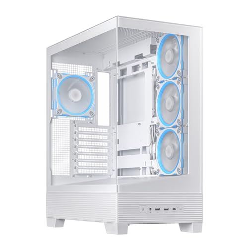 Boîtier ATX ASUS A31 Plus TG ARGB White (Cartes mères à connecteurs cachés, radiateurs de 360 mm et Cartes Graphiques de 380 mm, Quatre Ventilateurs ARGB préinstallés, Gestion des câbles soignée)