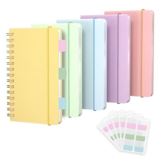 DMSVK 5 Pack Small Mini Pocket Spiral Notebook 5.5x3.5, Hardcover Little Notebook with Removable Dividers Tabs, Journals Note Books for Note Taking, Work, School, Cute Notebooks with Strap 70 Sheet