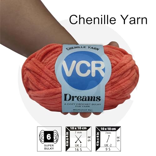 Image of VCR Orangish Pink, 100 Grams Hank, 60 Meters Length, Premium Polyester Ball for Crochet and Knitting, Pack of 1 Yarn, Soft and Bulky Fur Suitable for DIY