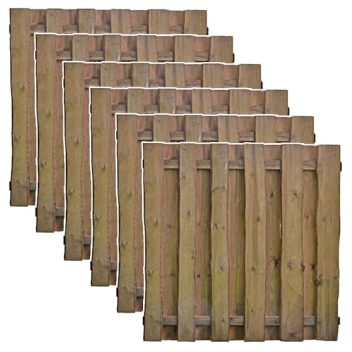 4er Set Bohlen-Zaun 'Kolding' | Zaunfeld im Maß 180x180 cm (Breite x Höhe) | braun druckimprägniertes Kiefer/Fichte Holz | Sichtschutz-Zaun | Holz-Zaun | Sichtschutzwand | Gartenzaun (4)