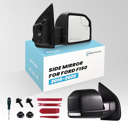 xingsichuang (8 Pins) Right Passenger Side Mirror For 2015-2020 Ford F150 With Turn Signal LightPower GlassHeatedOutside Temp SensorManual Folding Replaces#JL3Z17682CA With Installation Kit*1 set