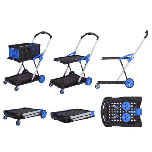 Carretilla plegable multifuncional de 2 niveles con ruedas y cesta miniatura 4