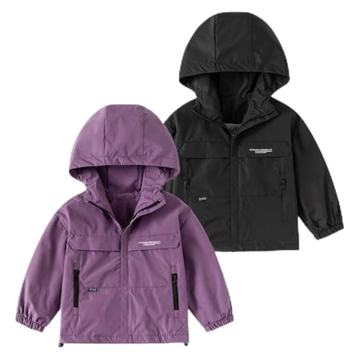 Kids Boys Rain Jacket Waterproof Zipper Lightweight Fleece Windbreaker Coat Toddler Windproof RainCoat with Pockets