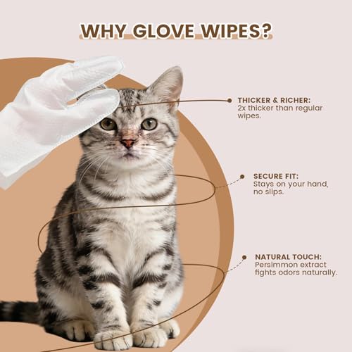 Image of IMMHABI 50 Count Cleaning Deodorizing Pet Glove Wipes for Dogs & Cats, Hypoallergenic Dog Bath Wipes with Natural Deodorizer Persimmon Tannin, Pet Bathing Wipes for Horse Coat Care Coconut Scent