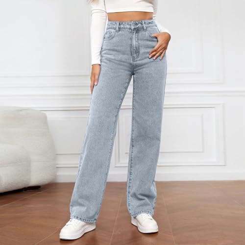 Women's High Waisted Washed Versatile Straight Dressy Casual Loose Fit Jeans2