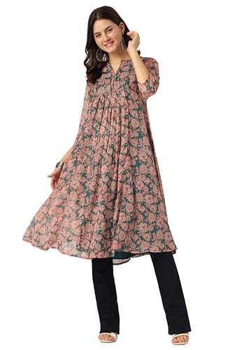 Image of Janasya Women's Chiffon Floral Relaxed Kurta