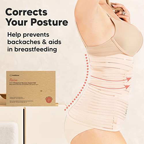 Bande de soutien du ventre 3 en 1 pour le post-partum - Ceinture ventrale pour postnatale - Maternité - Gaines pour femmes body shaper - Shapewear de taille de bandit de ventre (Classic Ivory)