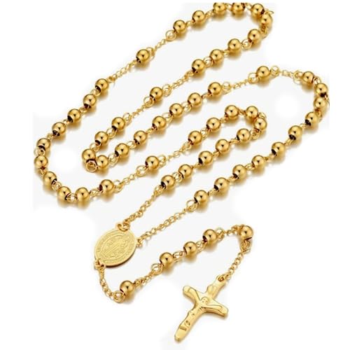 Jiali Q 1 cadena de crucifijo y perlas de acero inoxidable, Cobre