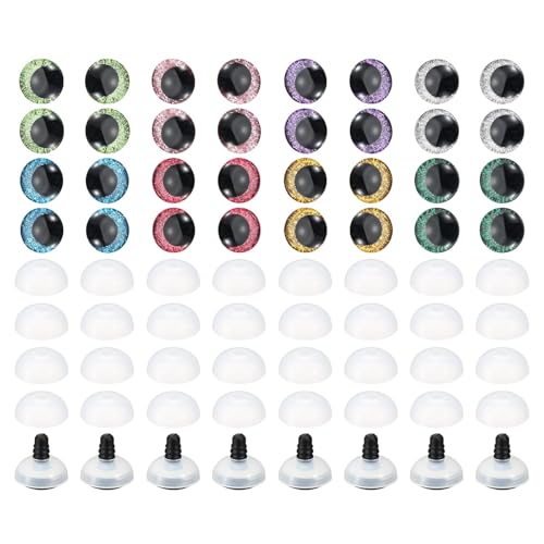 PATIKIL 35mm Flash Sicherheitsaugen, 32er Set Puppenaugen mit Unterlegscheiben Weiche Knöpfe Realistische Bunte Häkel-Sicherheitsaugen für Dekoration Häkeln Puppen Handwerk, 8 Farben