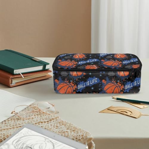 Image of Kids Pencil Case Basketball Print Pencil Pouch for Boys 6-8 Years Lightweight Large Capacity Pen Bags with Mesh Pocket for School